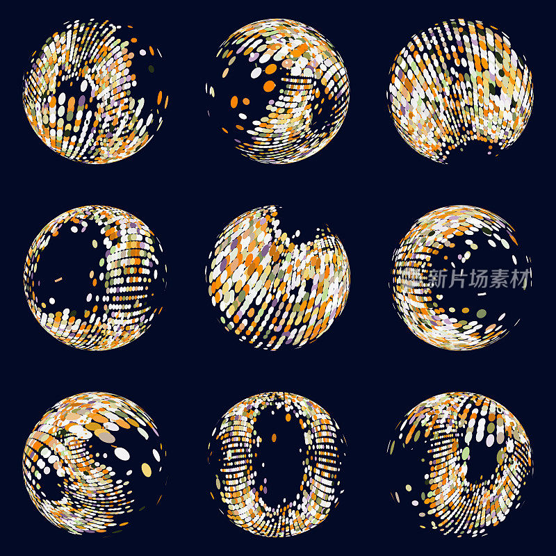 Vector half tone polka dots sphere pattern icon collection for design